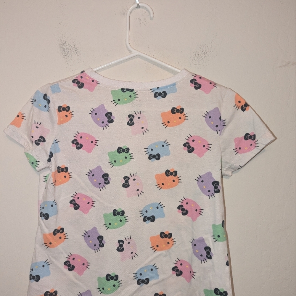 Hello kitty colorful kitty faces white  short sleeve shirt size 14/16